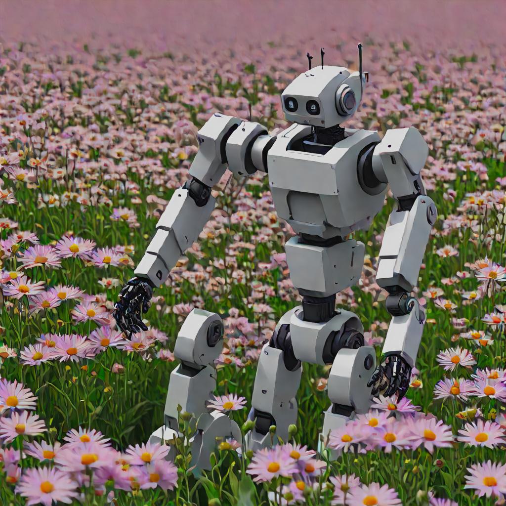 A robot in a flower field